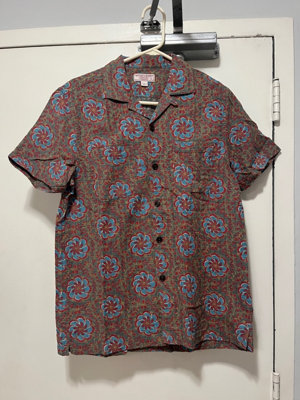 J. Crew retro Short-Sleeve Floral Button-Down Shirt in Rust with Blue Flowers